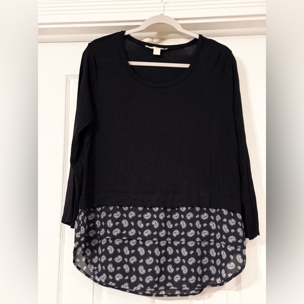 Michael Kors Black Top with Paisley Hem
